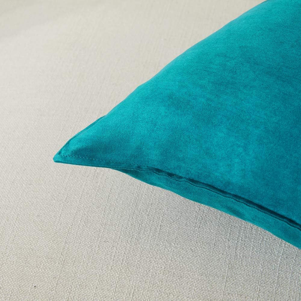 2 Packs Premium Faux Suede Decorative Throw Pillow Covers, Super Soft Square Pillow Case,Solid Cushion Cover for Couch/Sofa/Bedroom (18" X 18", Set of 2, Teal)