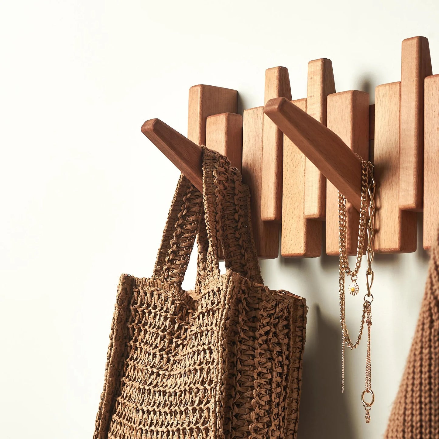 Solid Walnut Beech Wood Piano Coat Rack, Space Saving Magnetic Hook Wall Rack, Multifunctional Rustic Farmhouse Decor Coat Hat Towel Storage