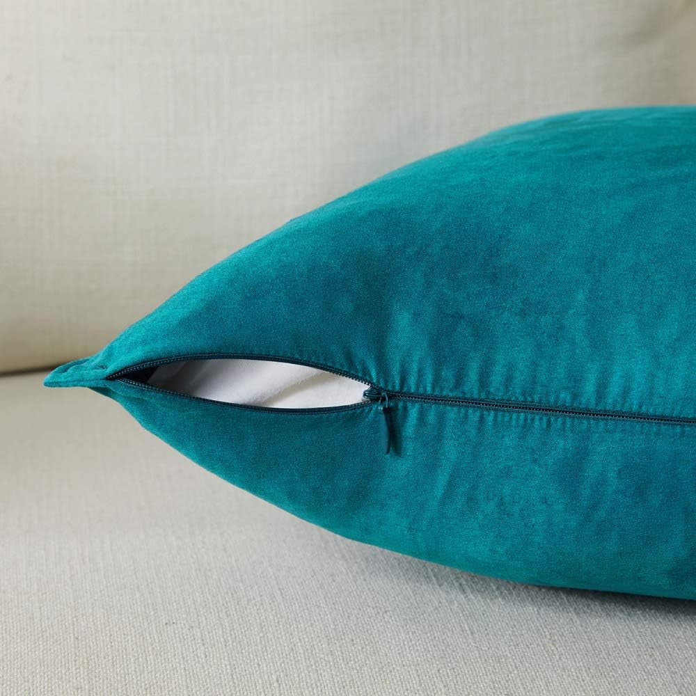 2 Packs Premium Faux Suede Decorative Throw Pillow Covers, Super Soft Square Pillow Case,Solid Cushion Cover for Couch/Sofa/Bedroom (18" X 18", Set of 2, Teal)