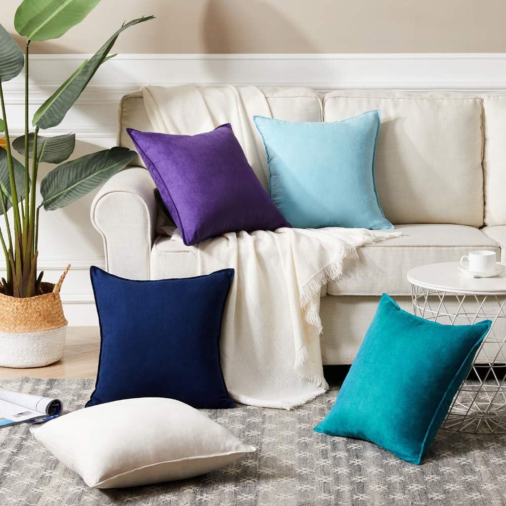 2 Packs Premium Faux Suede Decorative Throw Pillow Covers, Super Soft Square Pillow Case,Solid Cushion Cover for Couch/Sofa/Bedroom (18" X 18", Set of 2, Teal)