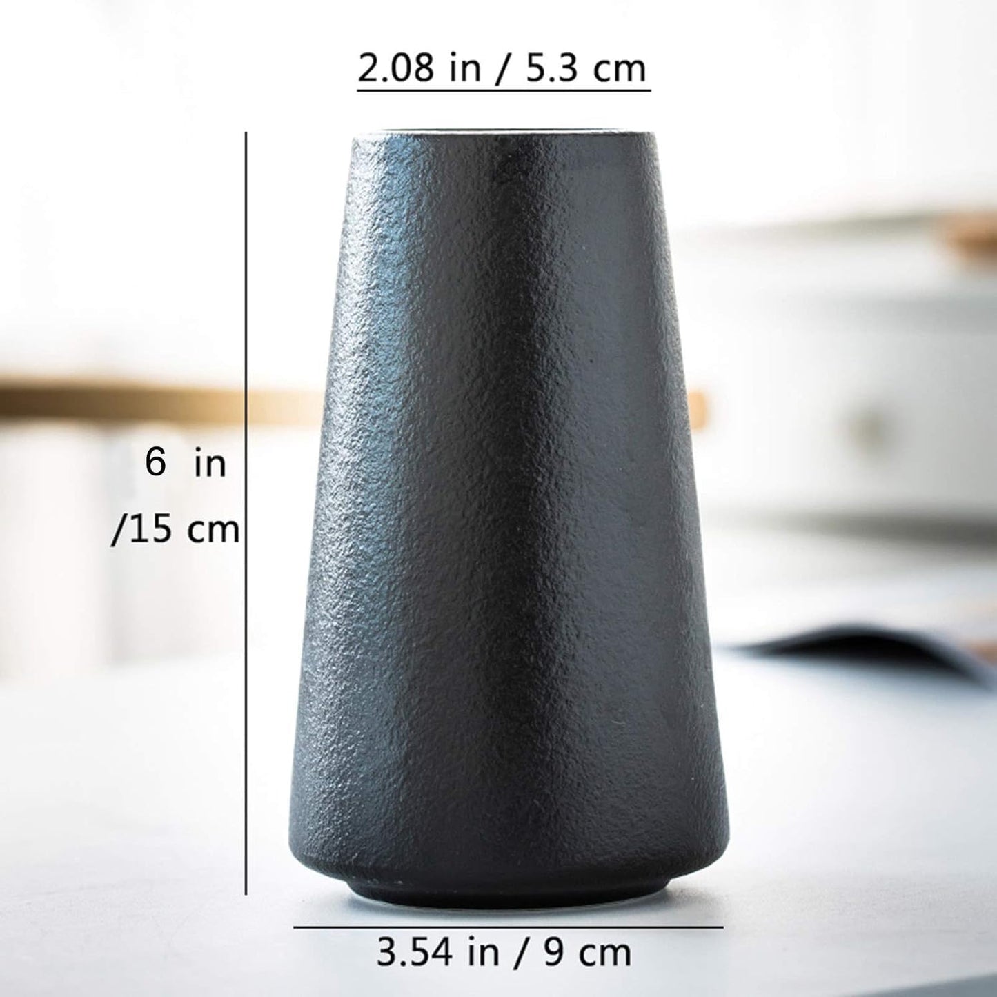 Matte Black Vase - Black Flower Vase, 6" Small Simple Modern Ceramic Vases for Flower/Pampas Grass, Minimalist Farmhouse Boho Vase for Centerpieces, Home Decor, Bathroom Decor