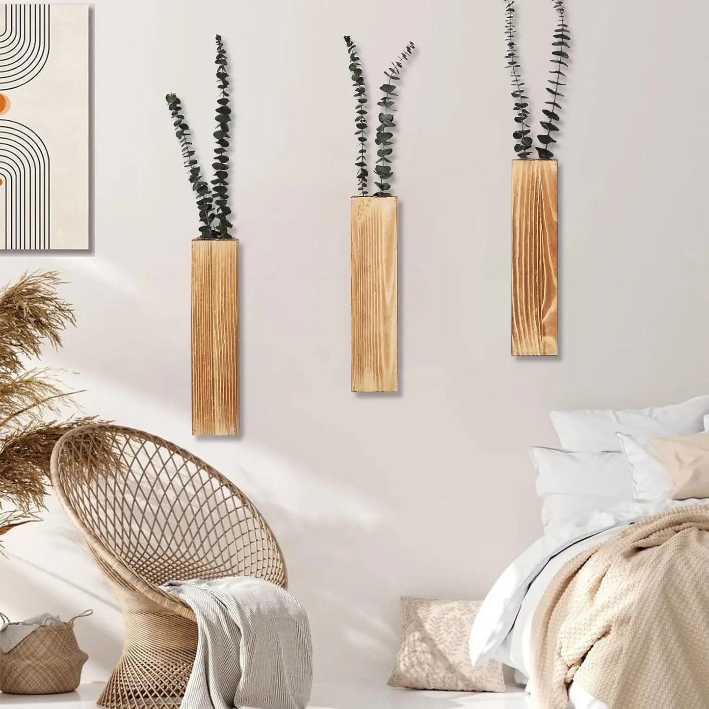 Wood Wall Planter Wall Decor for Artificial Flower Plants Wooden Plant Holders Wall Plant Pocket Vase Hanging for Living Room Be