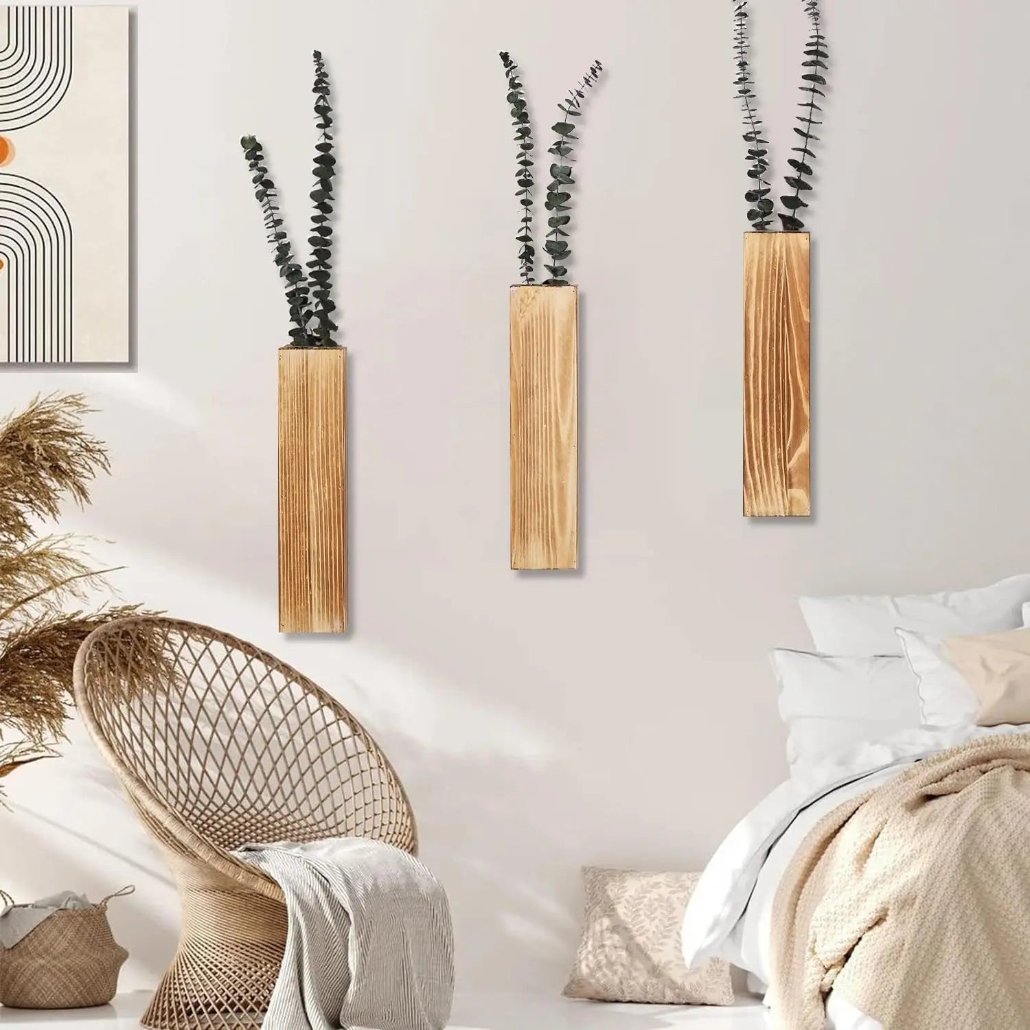 Wood Wall Planter Wall Decor for Artificial Flower Plants Wooden Plant Holders Wall Plant Pocket Vase Hanging for Living Room Be