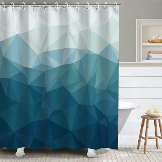 Geometric Shower Curtains - Navy Blue & Grey Ombre Mountain Modern Design for Contemporary Boys Bathroom Decor, 72" X 72" Inches with 12 Hooks